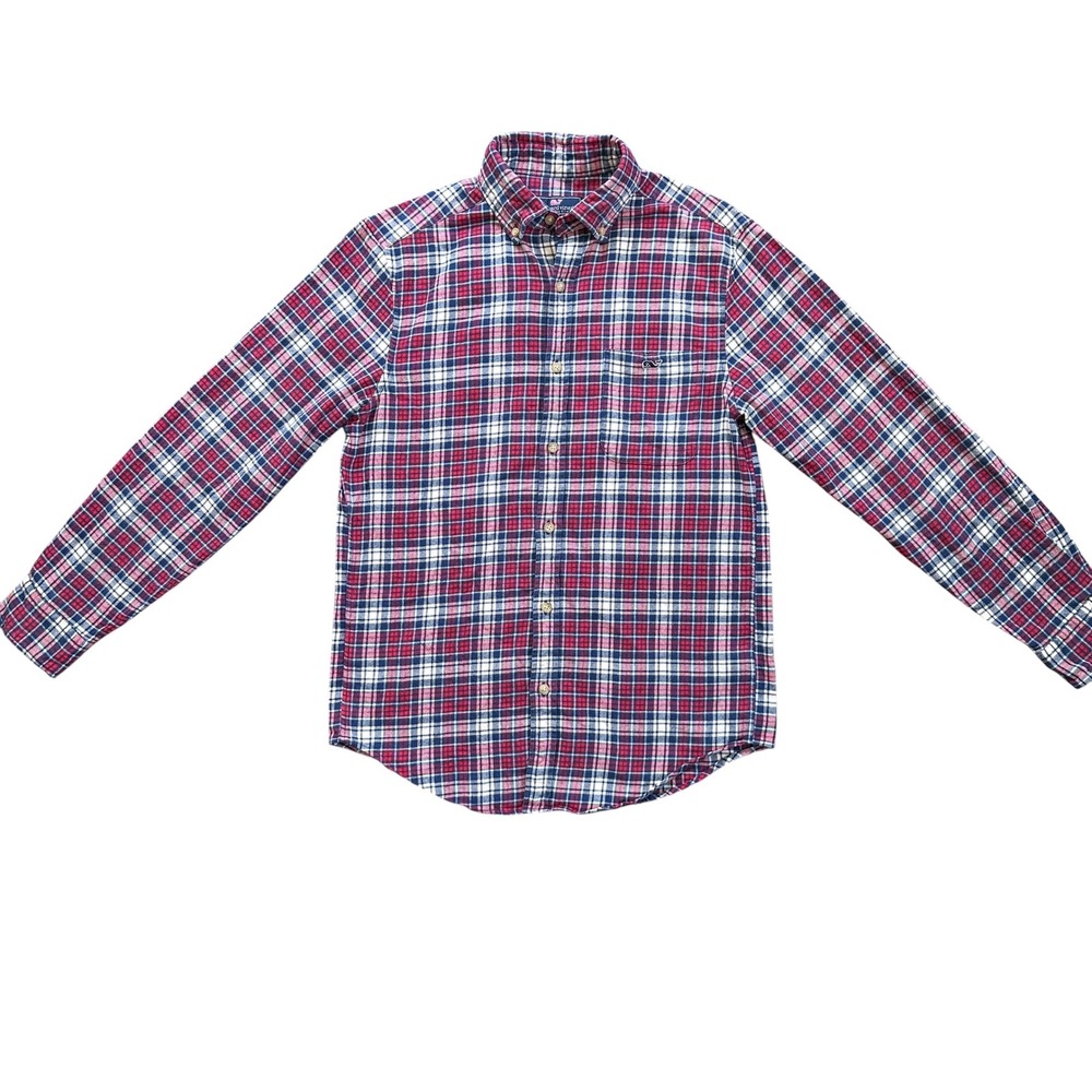 Vineyard Vines Classic Fit Tucker Shirt Red‎ Navy Plaid Button Down Mens Size S